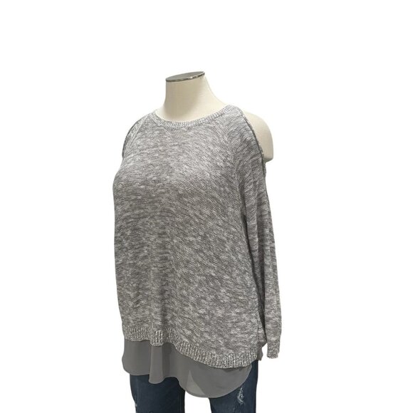 Torrid Cold Shoulder Sweater Plus Size 2 Layered Chiffon Hem Lightweight Knit - Picture 8 of 9
